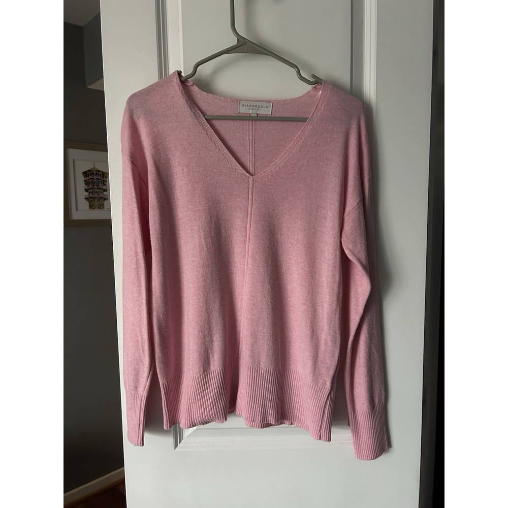 Bianco & Blu Sweater Pullover Cashmere Silk Wool Blend Pink V Neck Italy Size M
